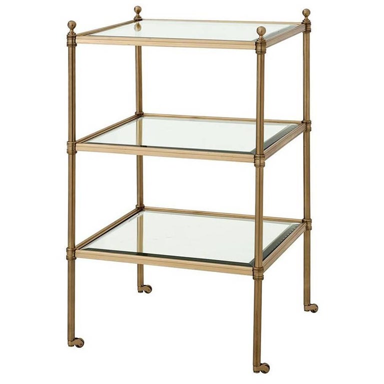 Three Shelves Side Table in Aged Brass or Silver Plated Finish For Sale at 1stDibs
