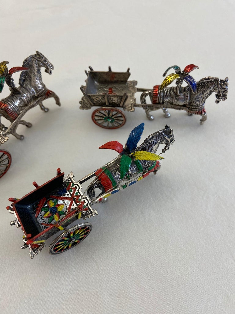 Three Sicilian Carts in 800 Silver For Sale at 1stDibs