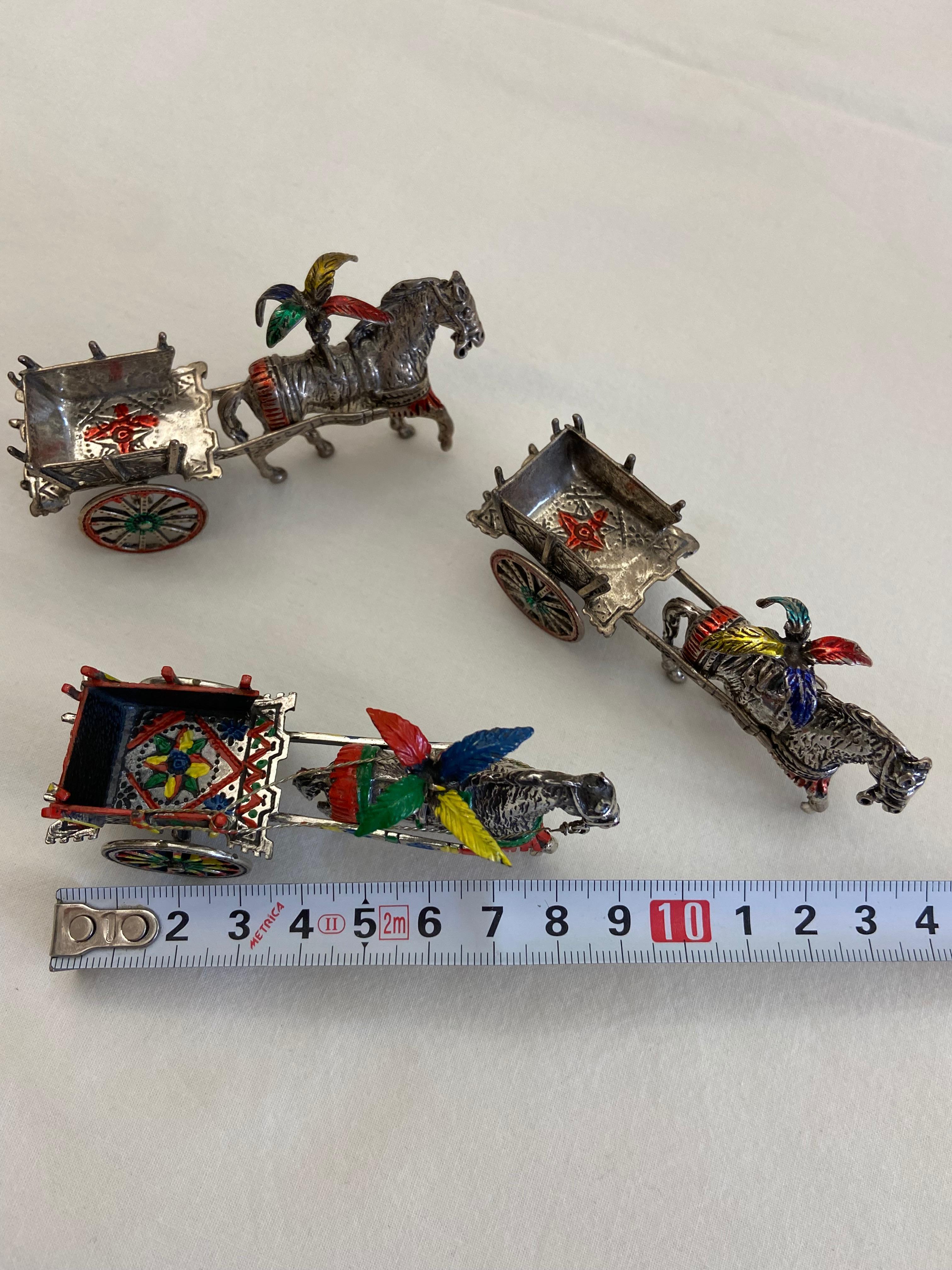 Three Sicilian Carts in 800 Silver In Good Condition For Sale In Palermo, IT