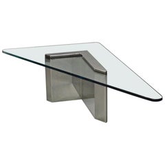 Three Sided Glass and Steel Coffee / Cocktail Table by Brueton, USA, circa 1975