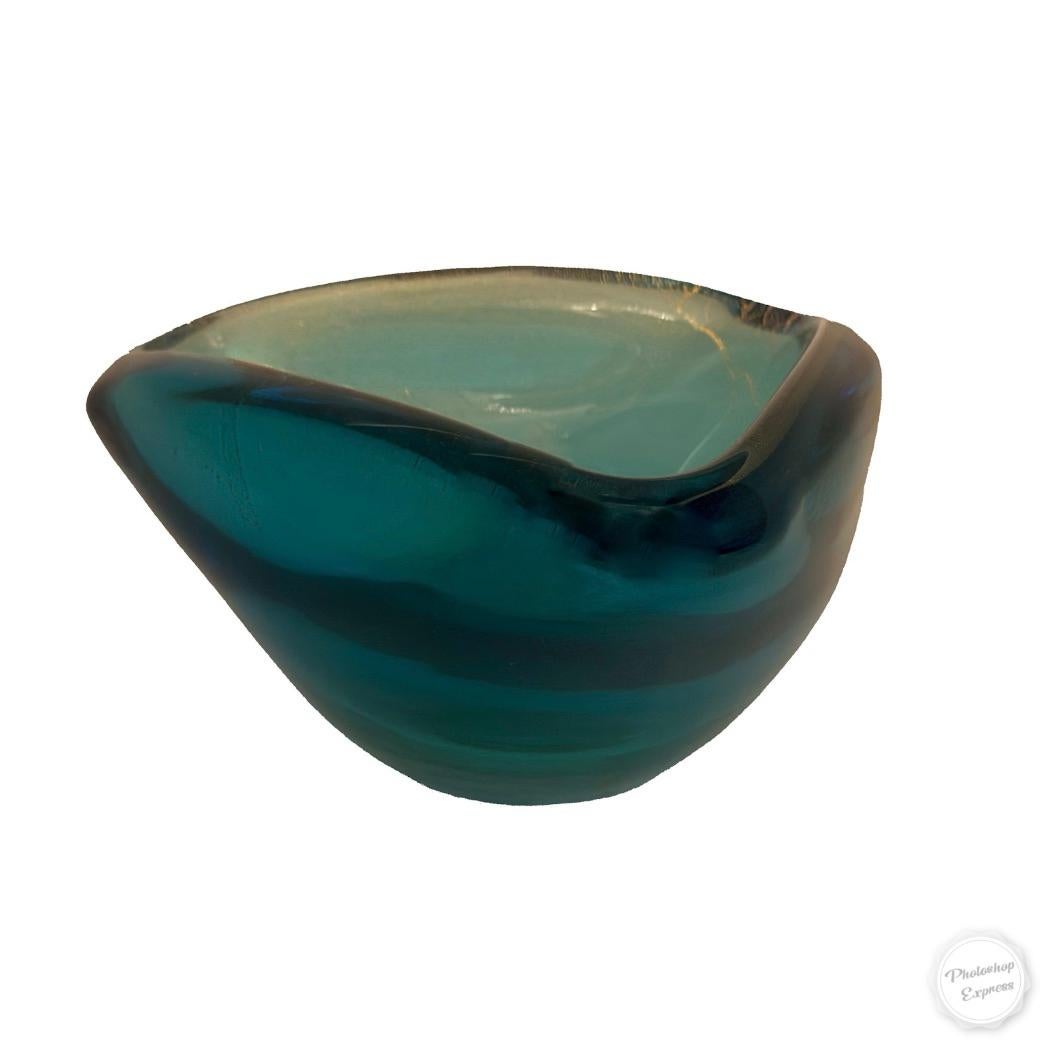 Modern Three Sided Turquoise Murano Glass Bowl with Gold-Leaf Inclusions For Sale