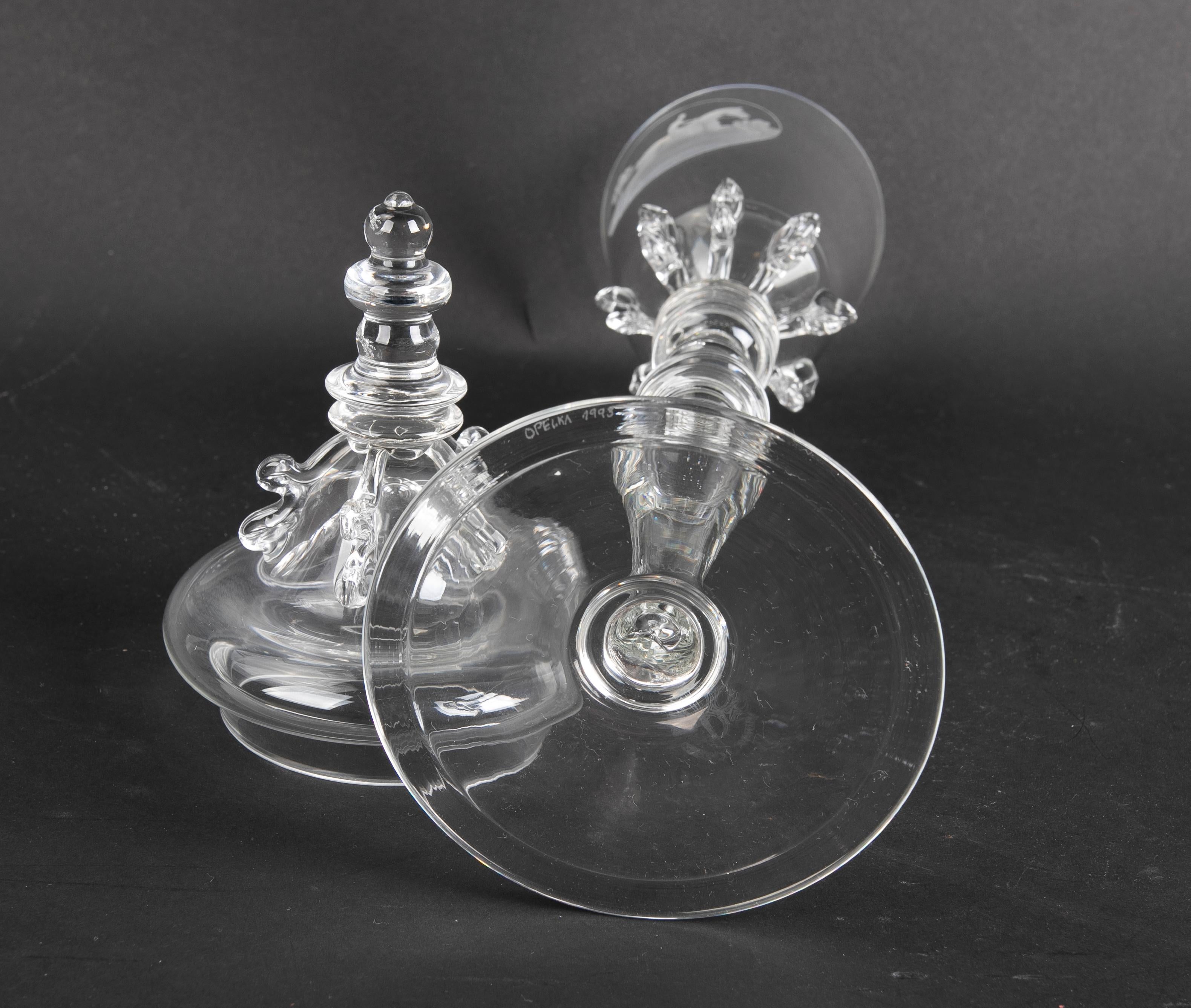 Three Signed Crystal Glass with Lids and Scenes of a Horseman on Horseback For Sale 5