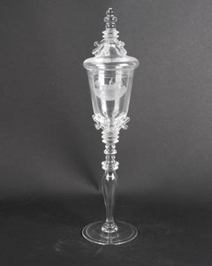 Three Signed Crystal Glass with Lids and Scenes of a Horseman on Horseback