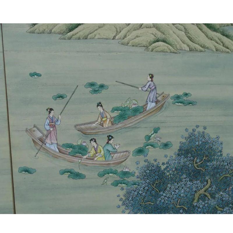 Three Silk Panel Handpainted Asian Figural Landscape 1