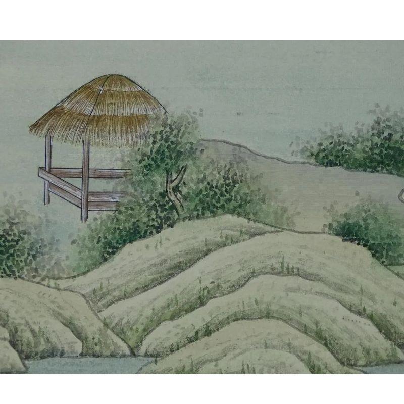 Three Silk Panel Handpainted Asian Figural Landscape 3