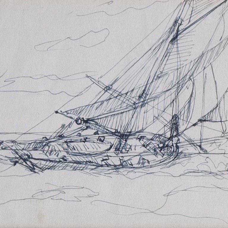 Three Sketches on Post Cards by Montague Dawson RA In Good Condition For Sale In Lymington, Hampshire