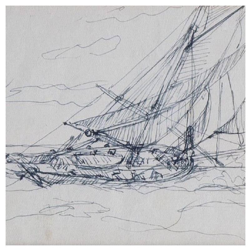 Ein Satz von drei Skizzen auf Postkarten von Segelschiffen in schwerem Wasser von Montague Dawson RA.

Montague Dawson wurde 1895 im Westen Londons, in Chiswick, geboren und war der Enkel des viktorianischen Landschaftsmalers Henry Dawson. Er
