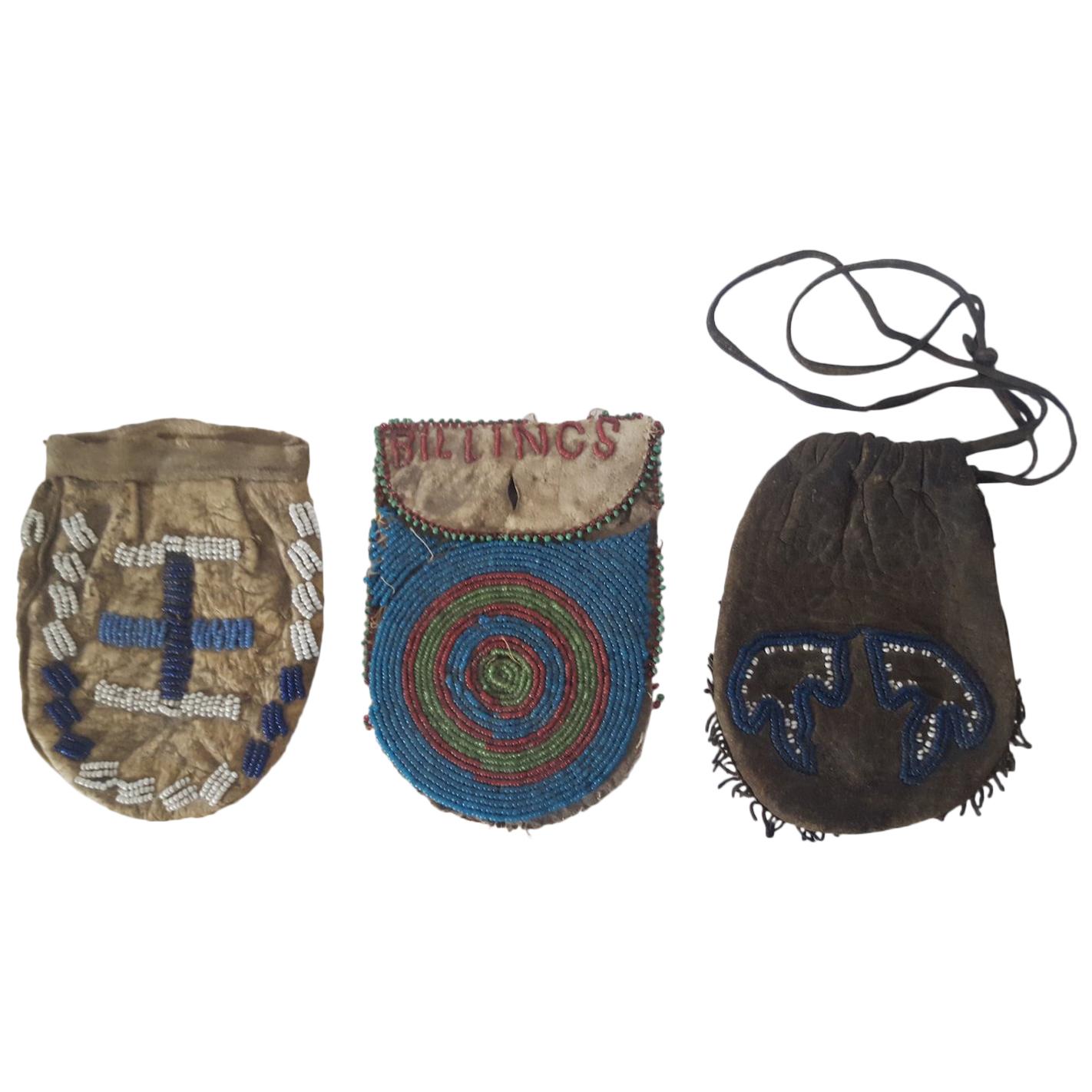 Three Small 19th Century, Plains Native American 'Flint-Steel' Beaded Bags