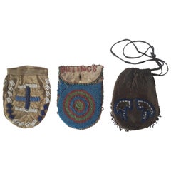 Antique Three Small 19th Century, Plains Native American 'Flint-Steel' Beaded Bags