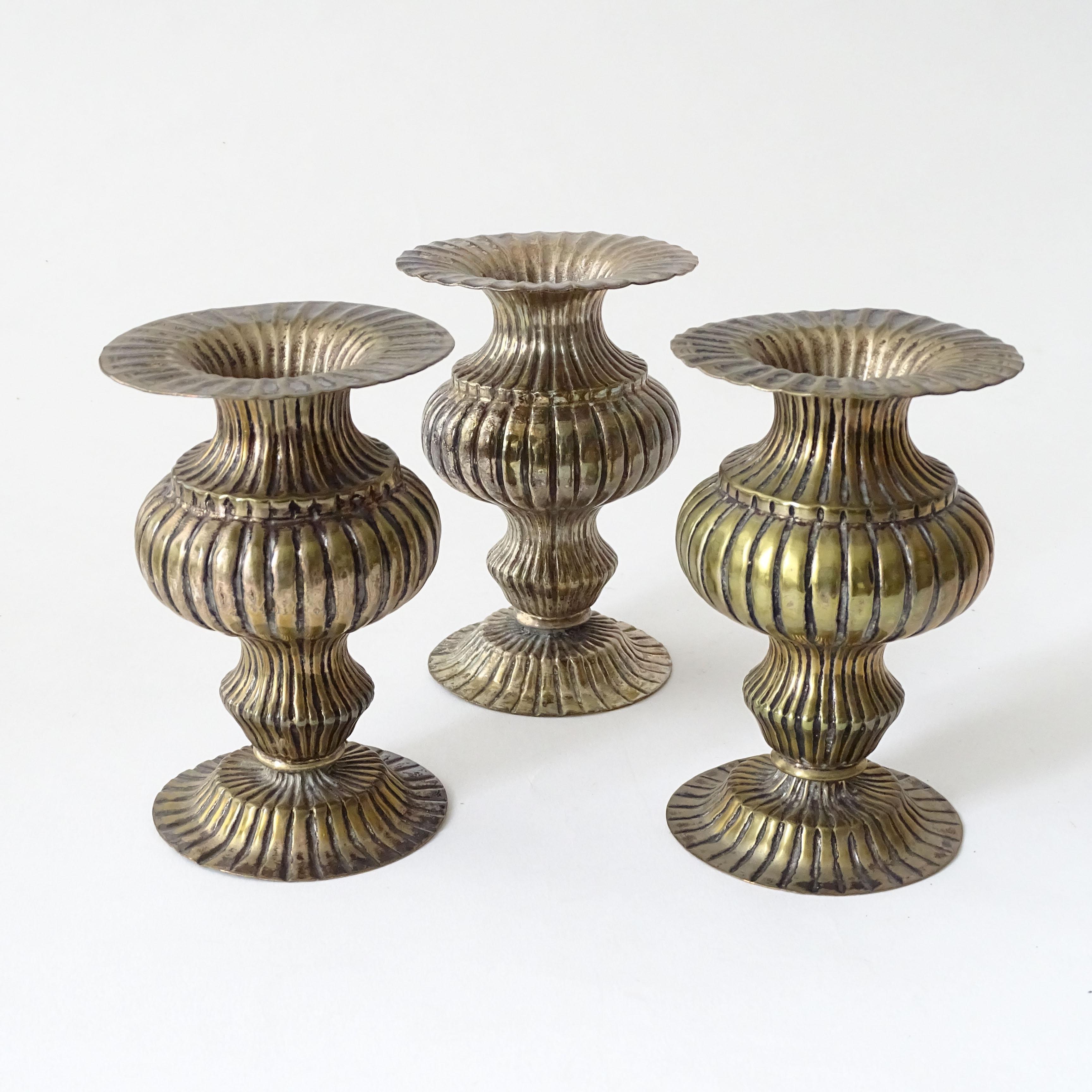 Early 20th Century Three Small Antique Silverplate Soliflor Vases, Italy 1920s For Sale