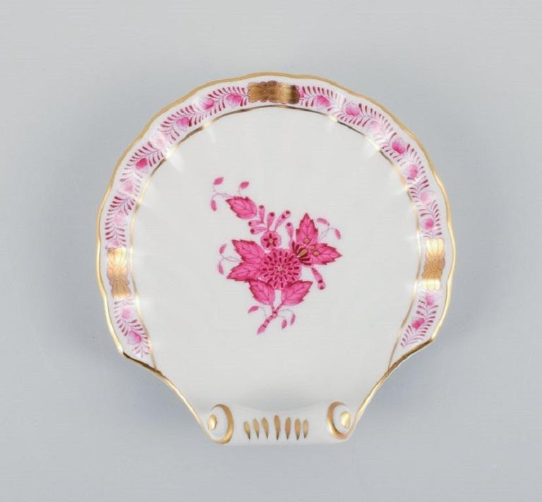 Three Small Herend "Pink Indian" Porcelain Pieces with Purple Flowers For Sale at 1stDibs