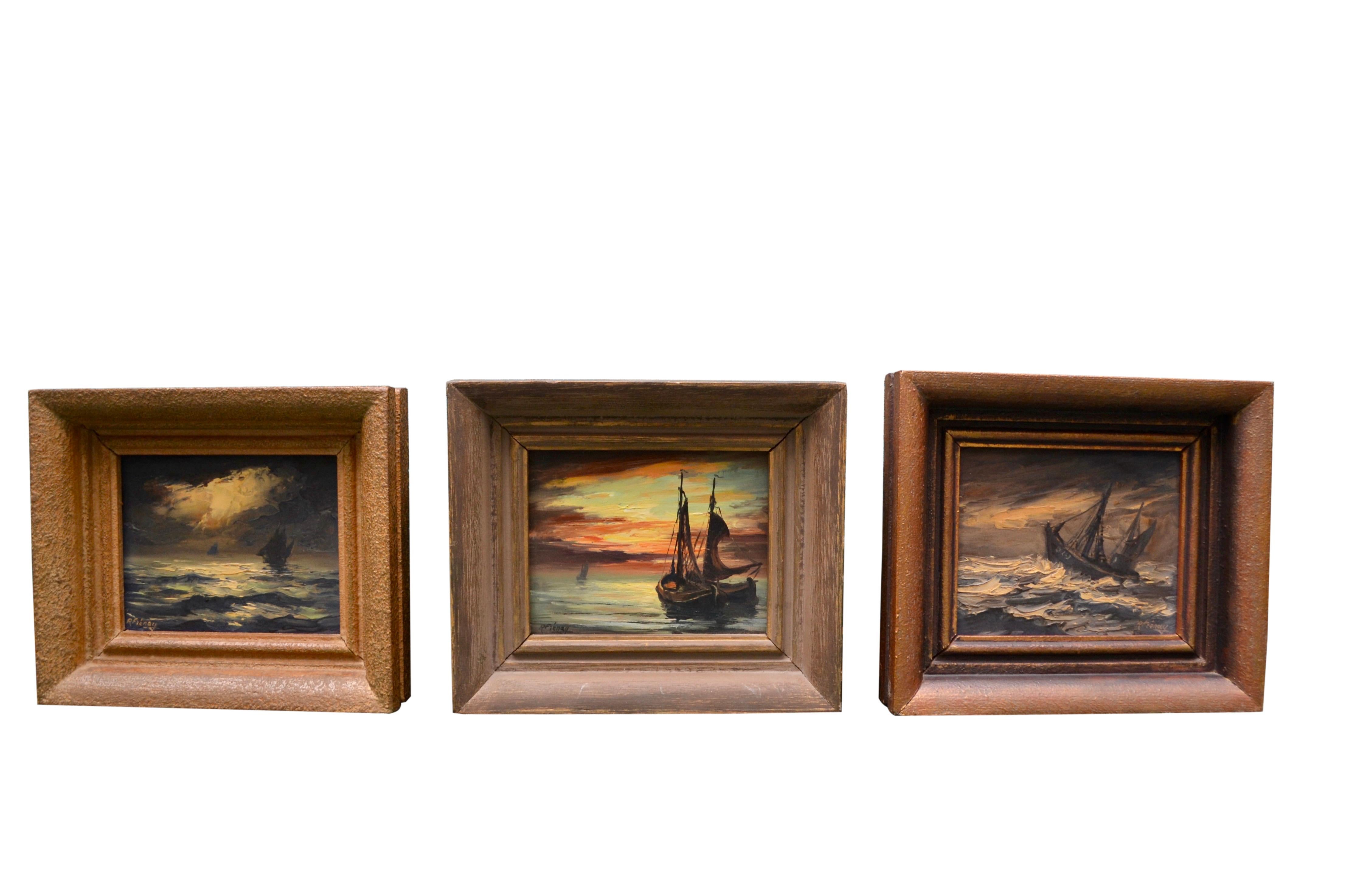 A set of three impressionist mid century marine oils painted on board of the rench and Belgian Atlantic and north Sea coast at various seasons. All three signed R.Frenay.

Robert Frenay ( 1903 - 1987 ) was a small time french artist born in Paris
