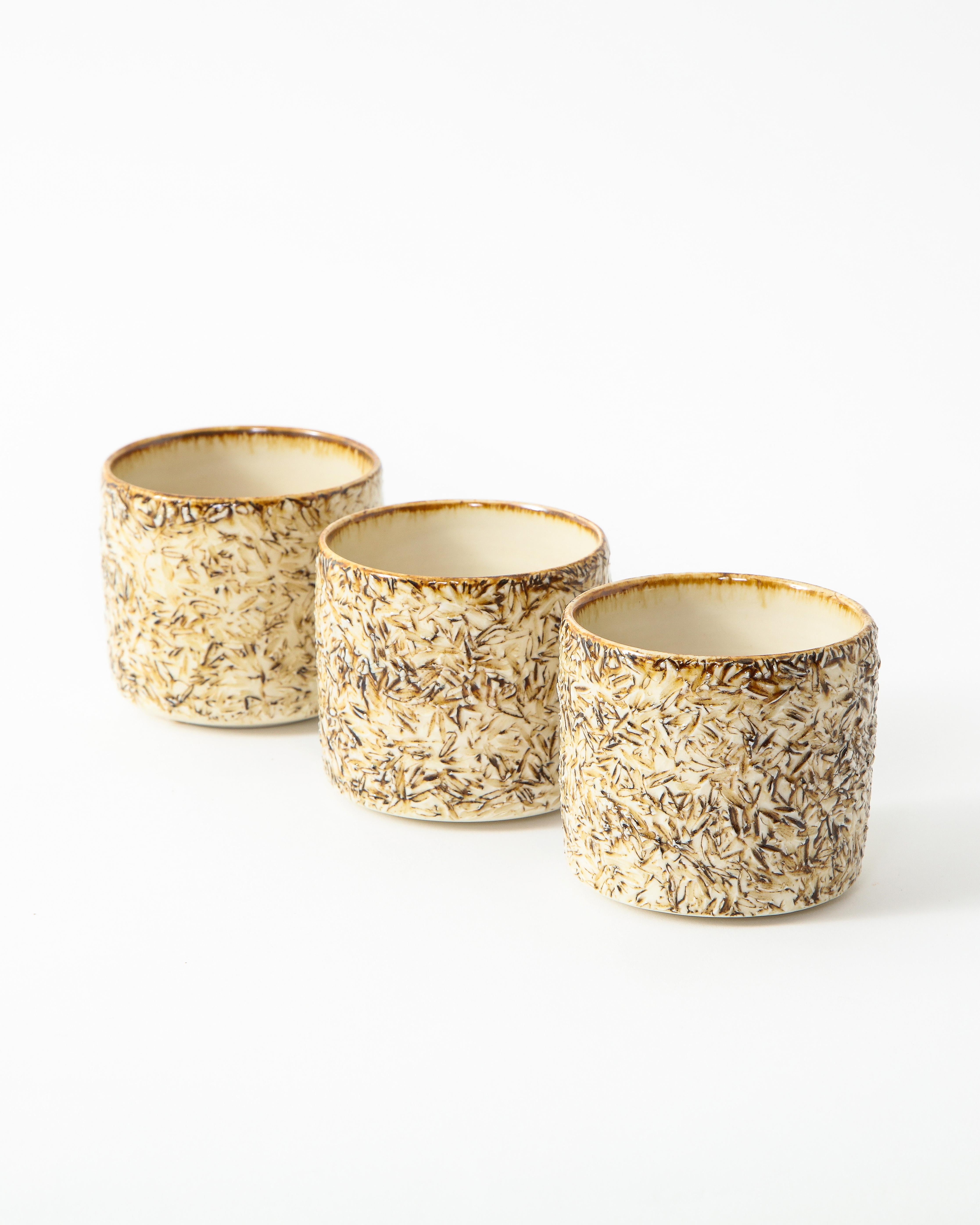 Asian Three Small Neutral Toned Textured Ceramic Tea Tumblers