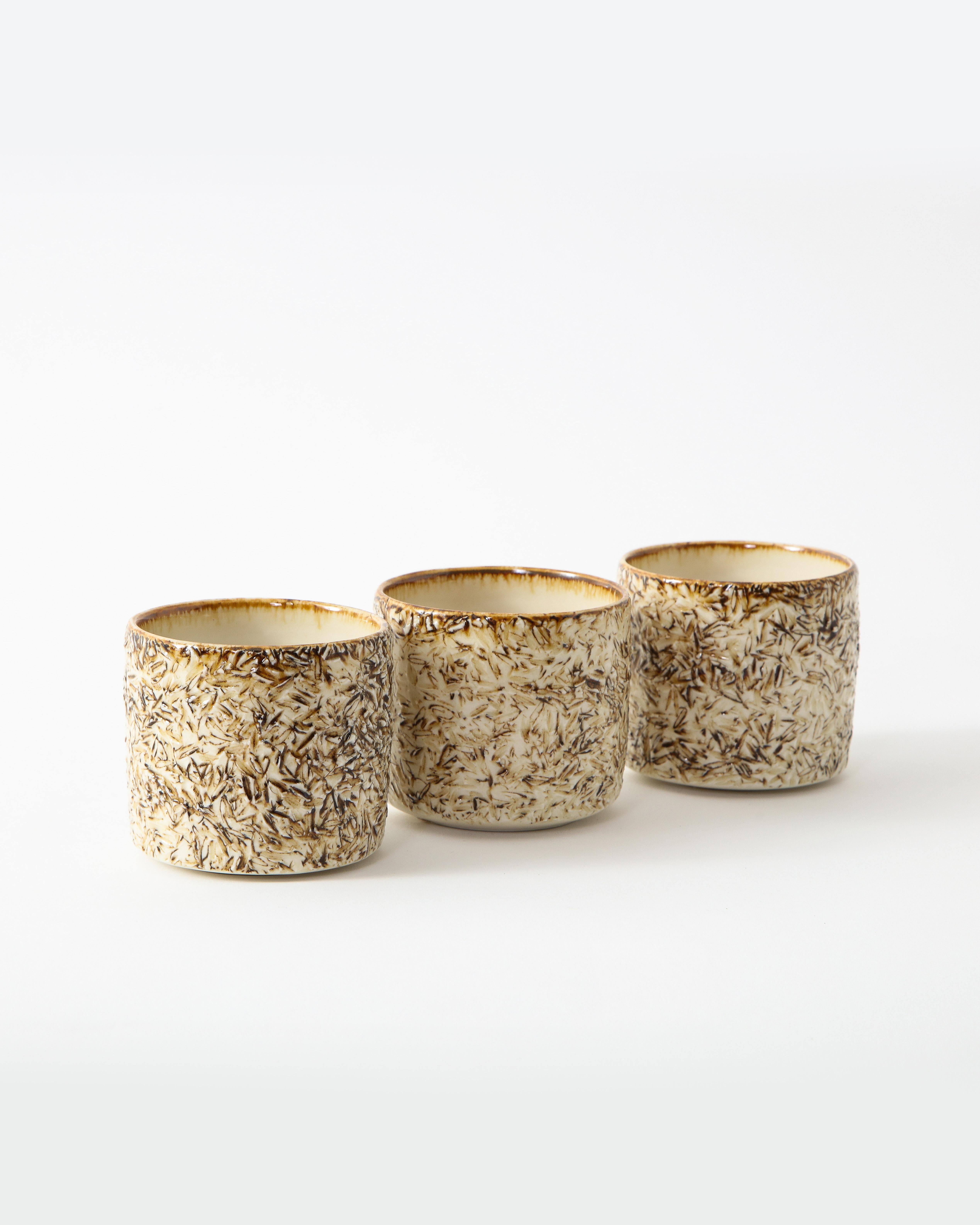 Contemporary Three Small Neutral Toned Textured Ceramic Tea Tumblers