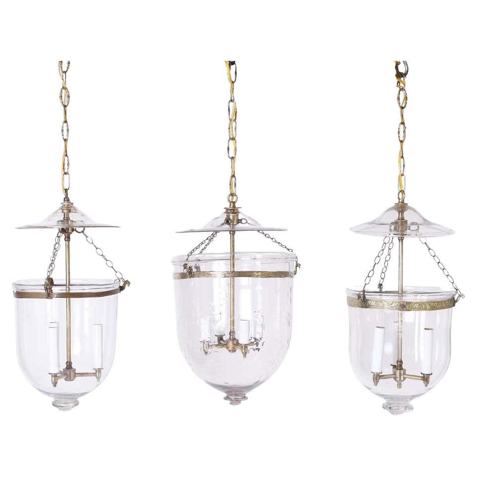 Bell Light Etched Glass Bell Jar Hurricane Pendant Light or Lantern at 1stDibs ...