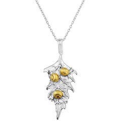 Three Snails on a Leaf Pendant in Sterling Silver and 18 Karat Gold Vermeil