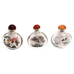 Antique Three Snuff Bottles Painted Inside Natures