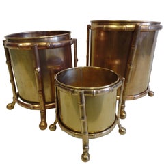 Three Solid Bronze Faux Bamboo Waste Baskets / Umbrella Stands by Maison Baguès