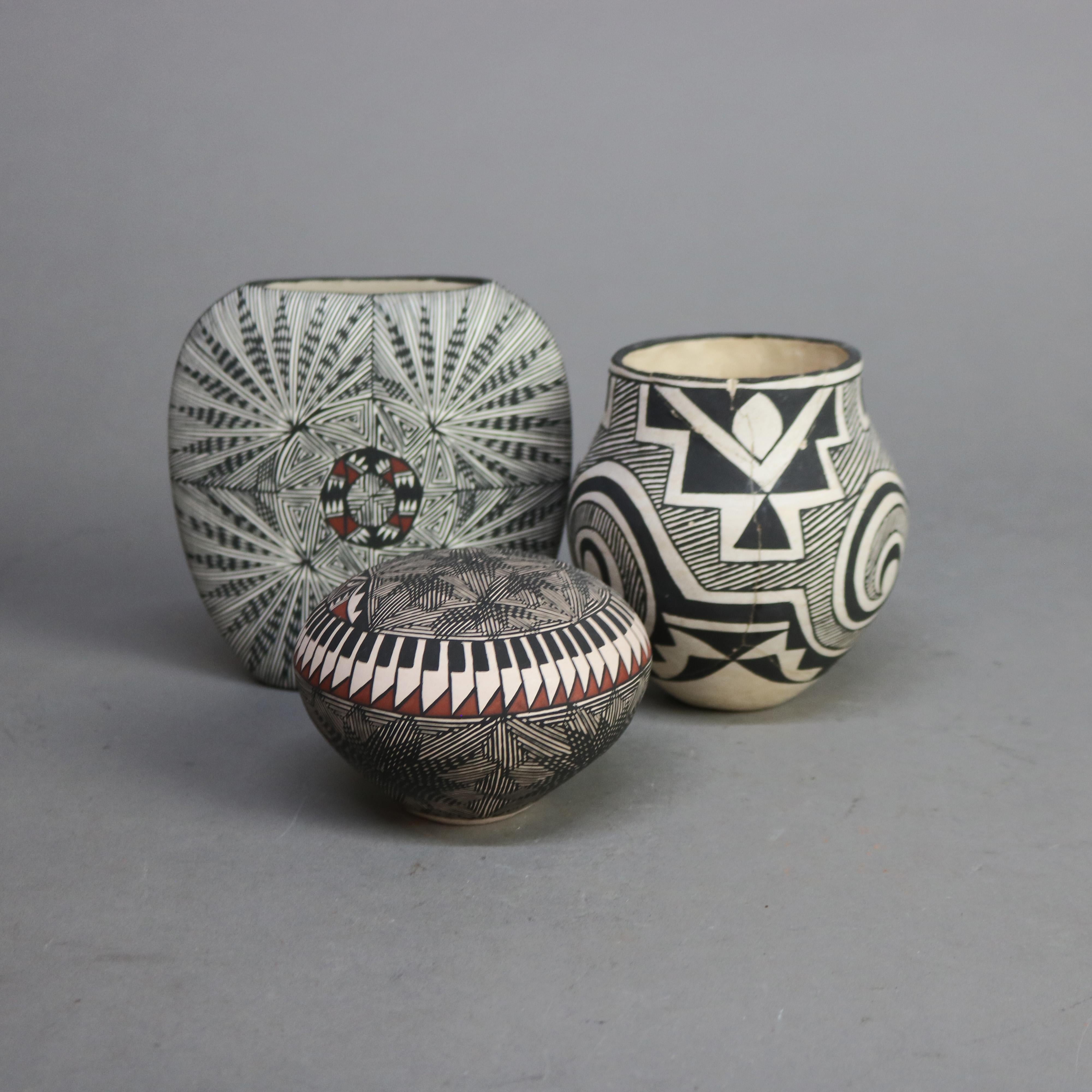 Three Southwestern Native American Acoma Pottery Artist Signed Vessels 20thC

Open pot - 4 3/4