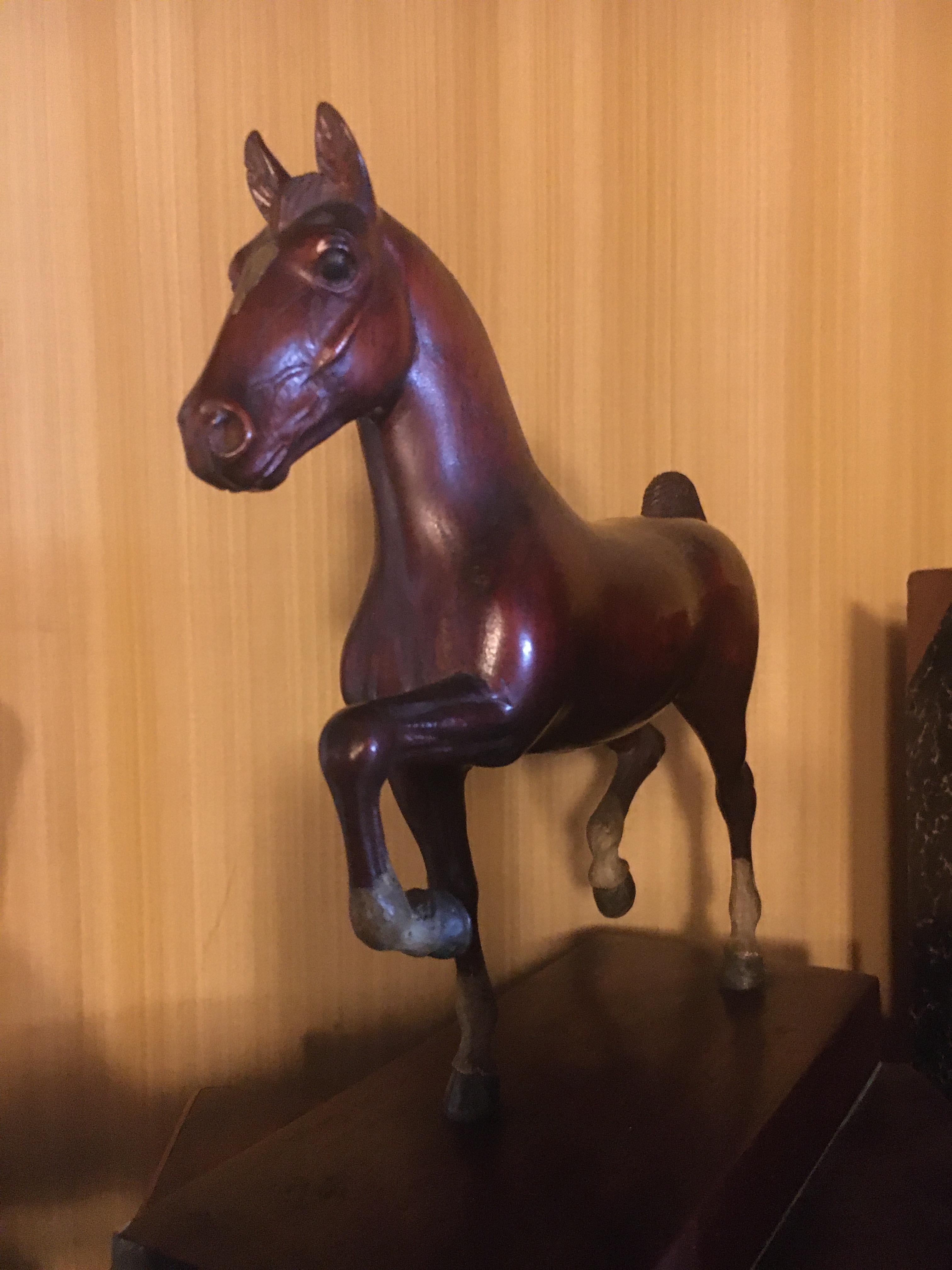 Mahogany Three Spectacular Peter Giba Horse Sculptures Along With Three P Giba Head Sculp For Sale