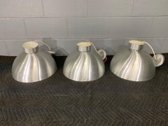 Three Spun Aluminum Midcentury Style Round Hanging Lights