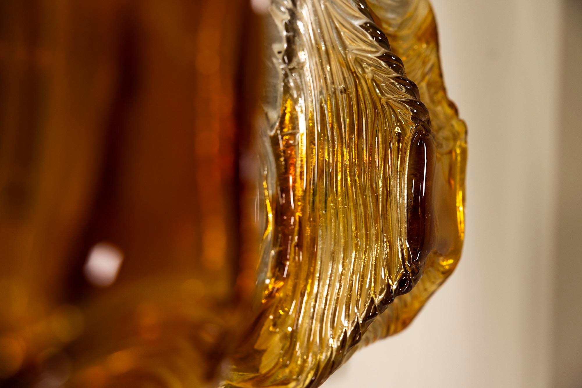 Three Square Amber Murano Glass Wall Sconces, Italy 1970s 7