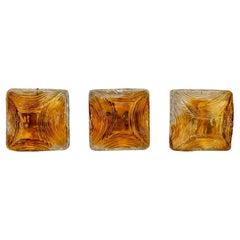 Three Square Amber Murano Glass Wall Sconces, Italy 1970s