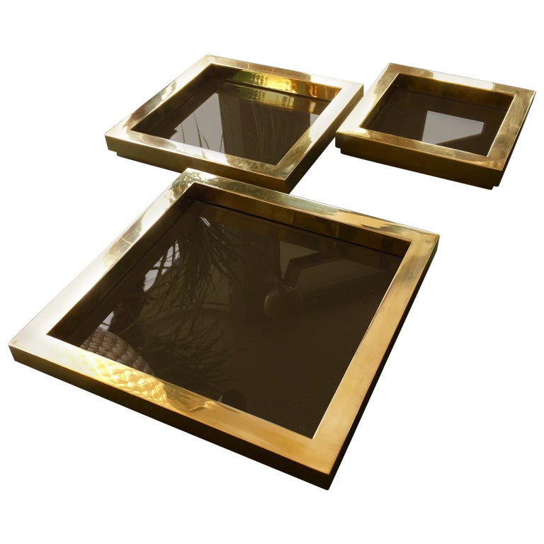 Three Square Brass Stacking Trays or Dishes, 1970s, Attributed to Willy