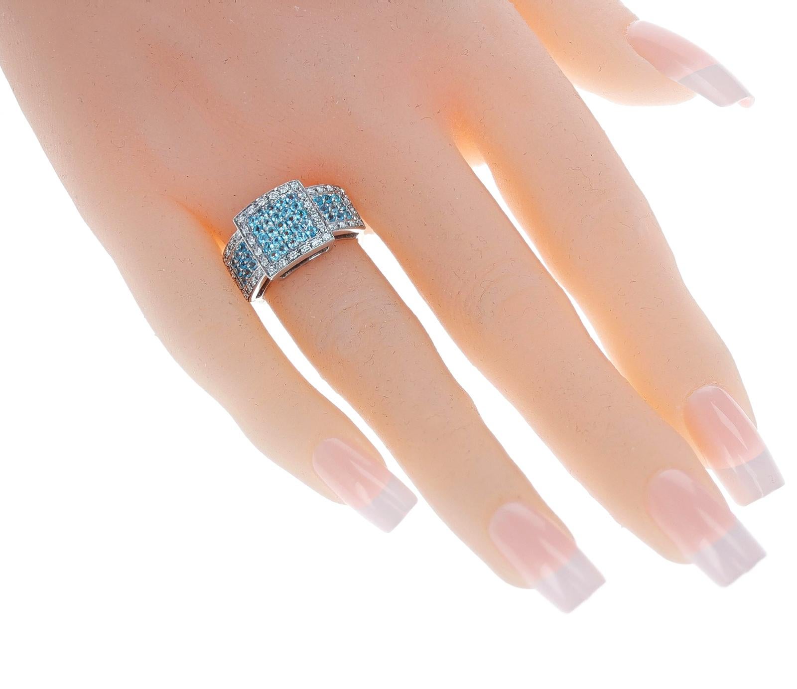 Women's or Men's Three Square Cocktail Brazilian Paraiba Tourmaline and Diamond Ring, 18k For Sale