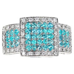 Bague cocktail carrée en diamants et tourmaline Paraiba du Brésil, 18 carats