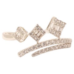 Three Square Natural Diamond Geometric Ring in 14K Solid Gold (Certified)