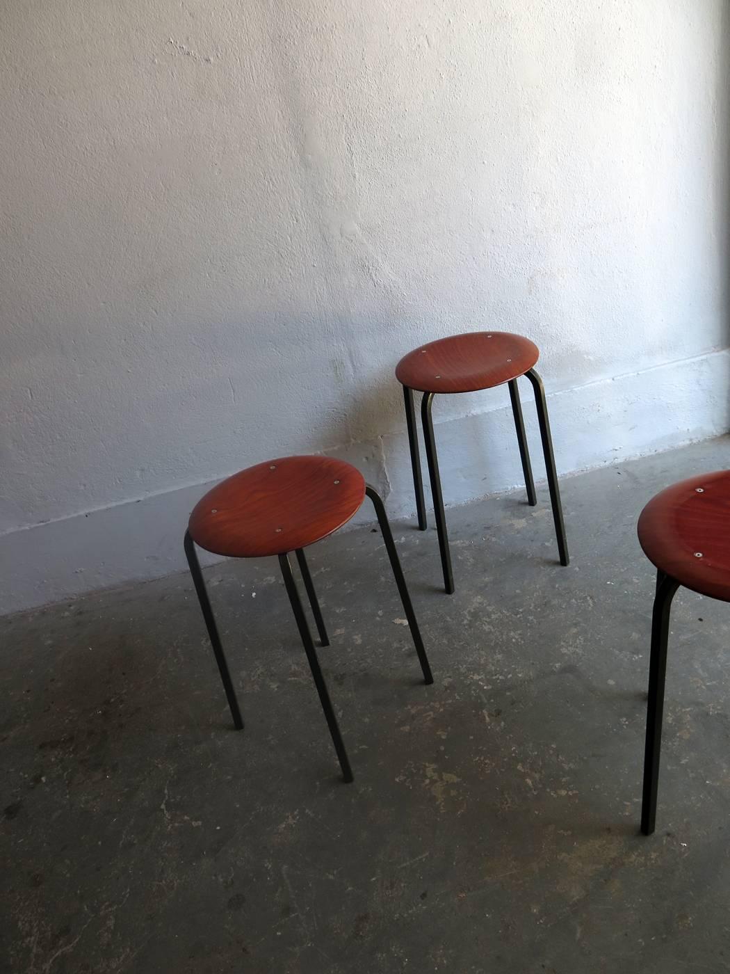 Danish Three Stackable Elegant Stools with Molded Plywood and Rosewood Venner Seat For Sale