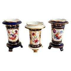 Three Staffordshire Porcelain Spill Vases Floral Cobalt Blue, Regency circa 1820