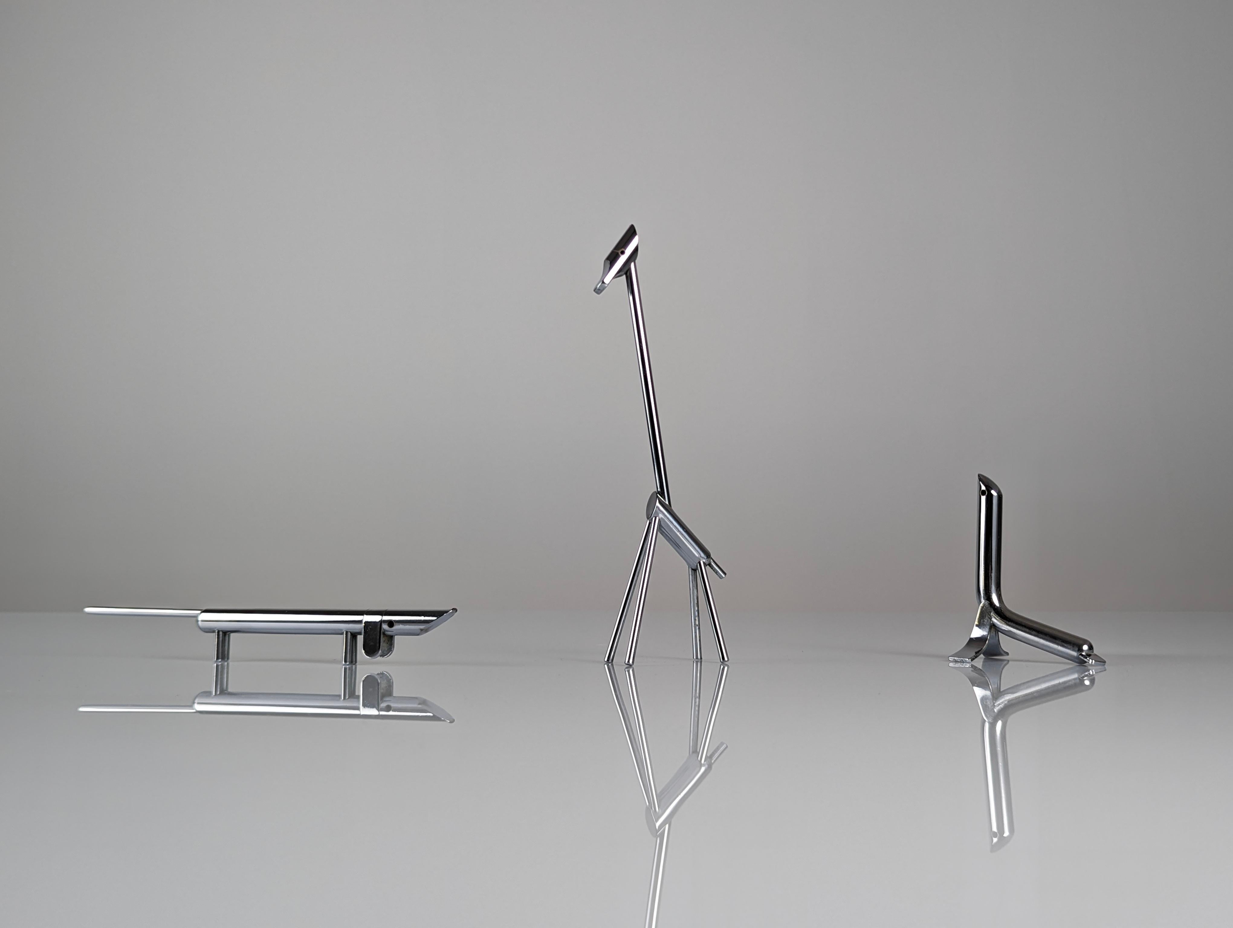 Exclusive set of steel animal sculptures from the 1970s. This artistic trio, which includes a stylized representation of a dog, a giraffe, and a seal, showcases a creative work of avant-garde design from its era.

Each piece is meticulously crafted
