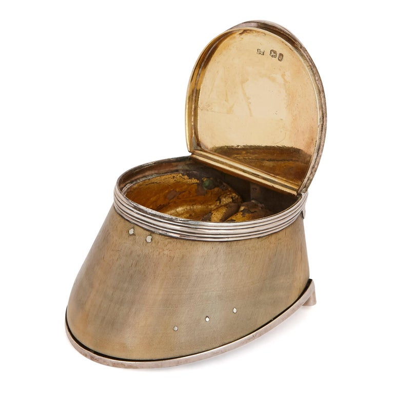 English Three Sterling Silver Mounted Commemorative Horse Hoof Inkwells For Sale