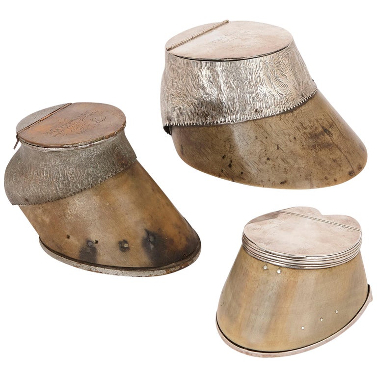 Three Sterling Silver Mounted Commemorative Horse Hoof Inkwells For Sale