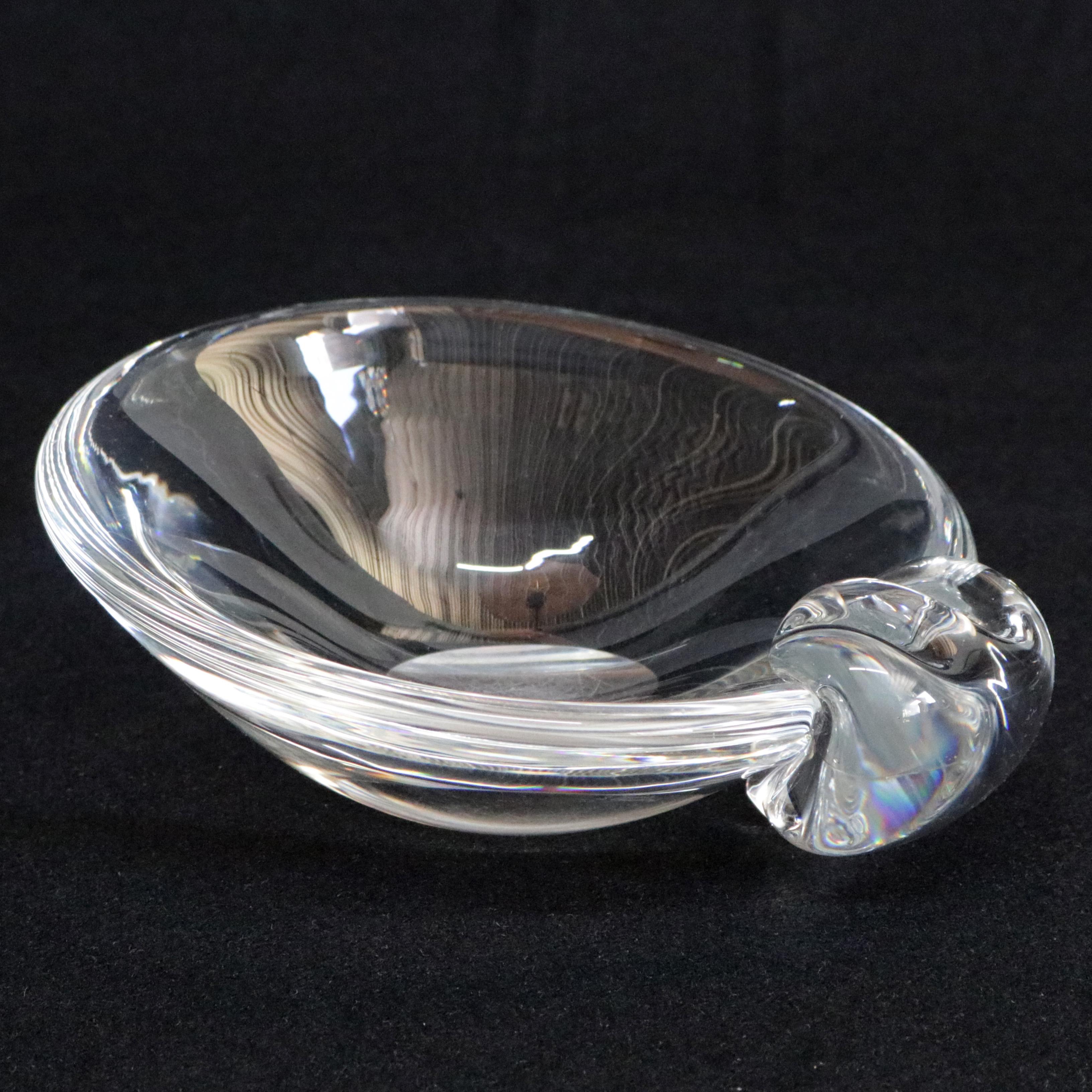 Three Steuben Crystal Sloping Bowl Art Glass Ashtrays, Signed 2