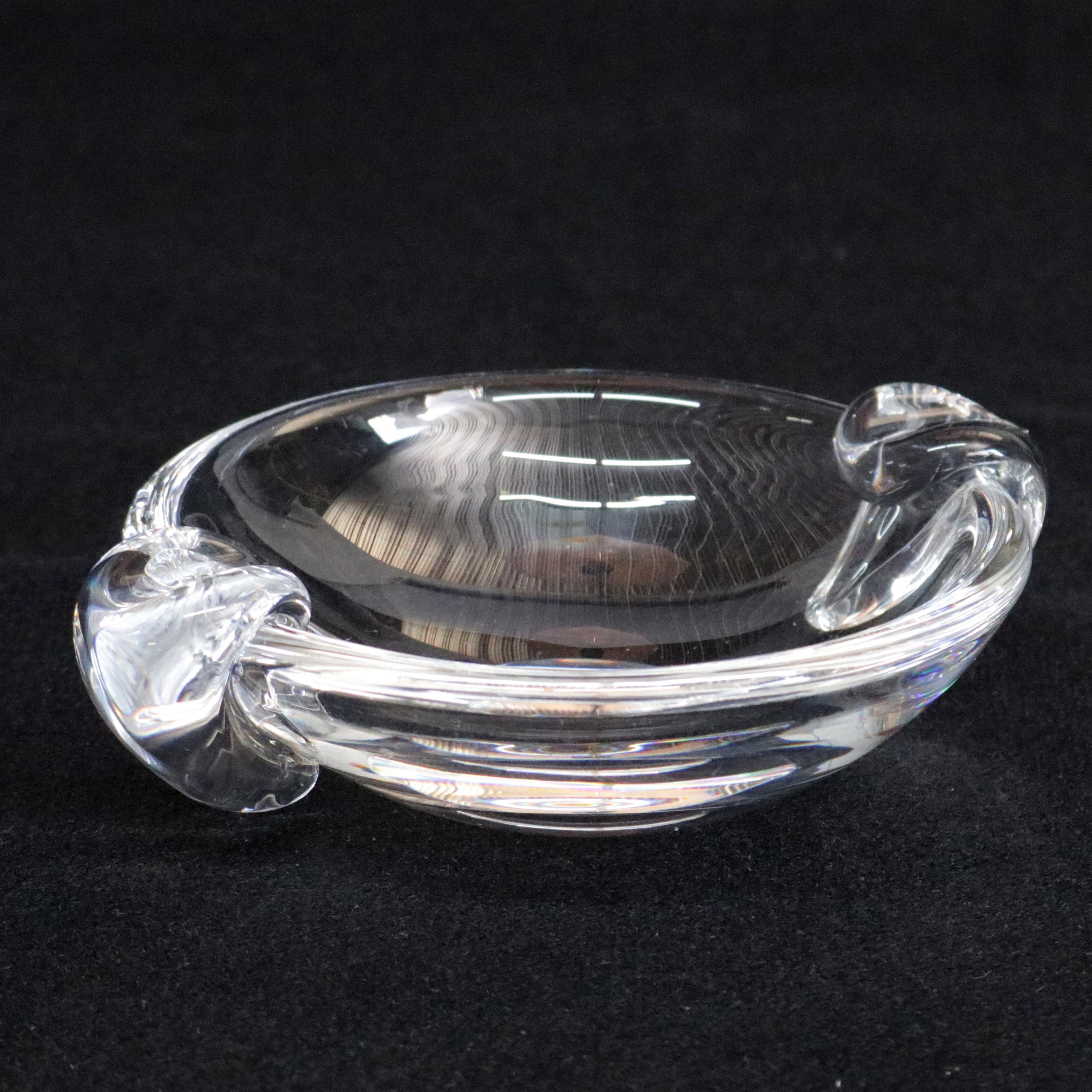 Three Steuben Crystal Sloping Bowl Art Glass Ashtrays, Signed 9