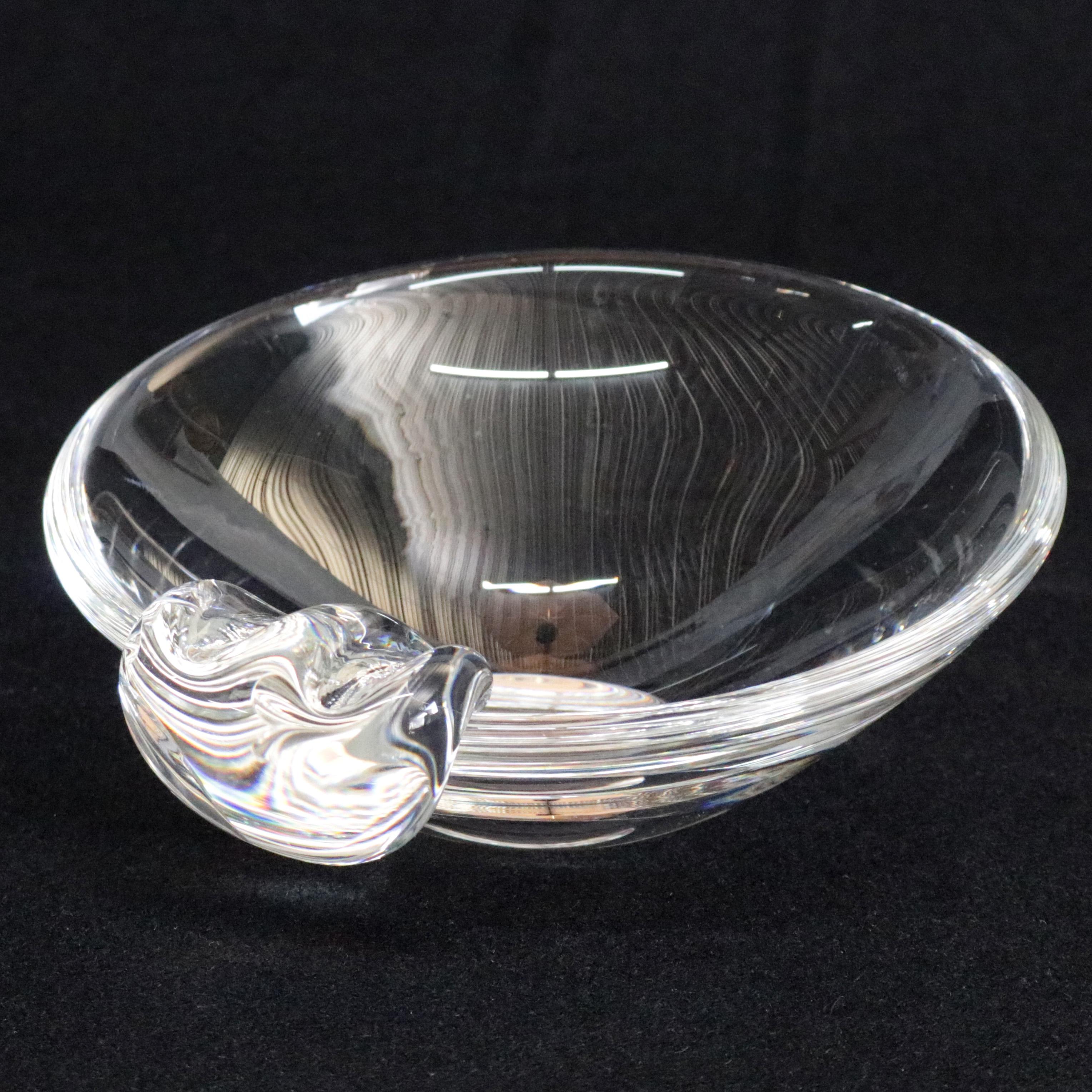 Three Steuben Crystal Sloping Bowl Art Glass Ashtrays, Signed 10