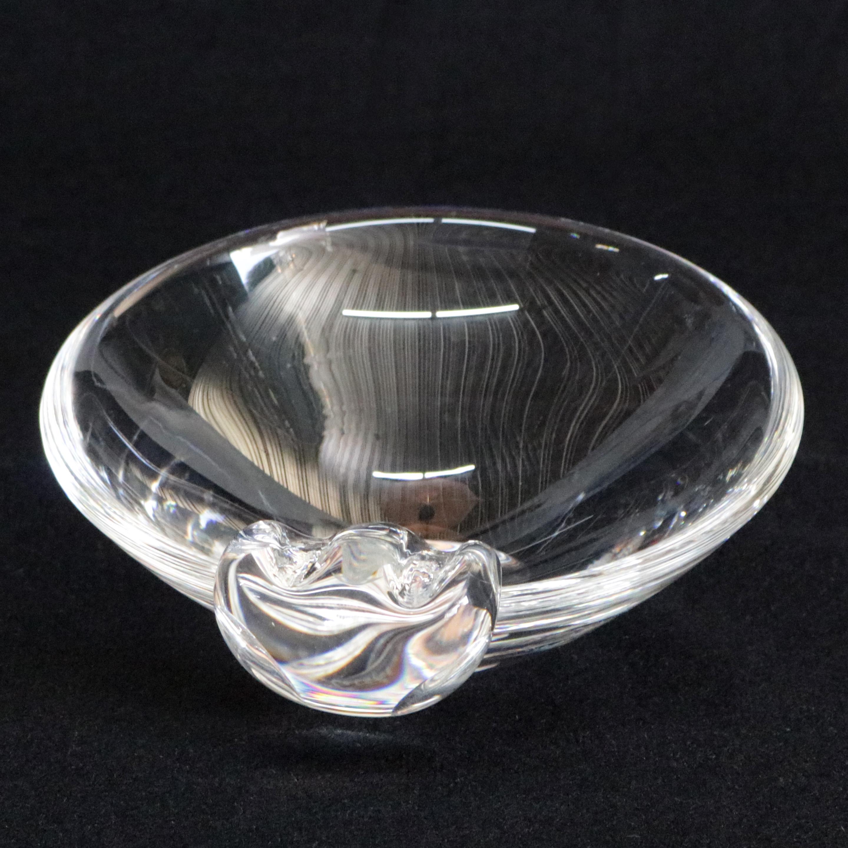 American Three Steuben Crystal Sloping Bowl Art Glass Ashtrays, Signed