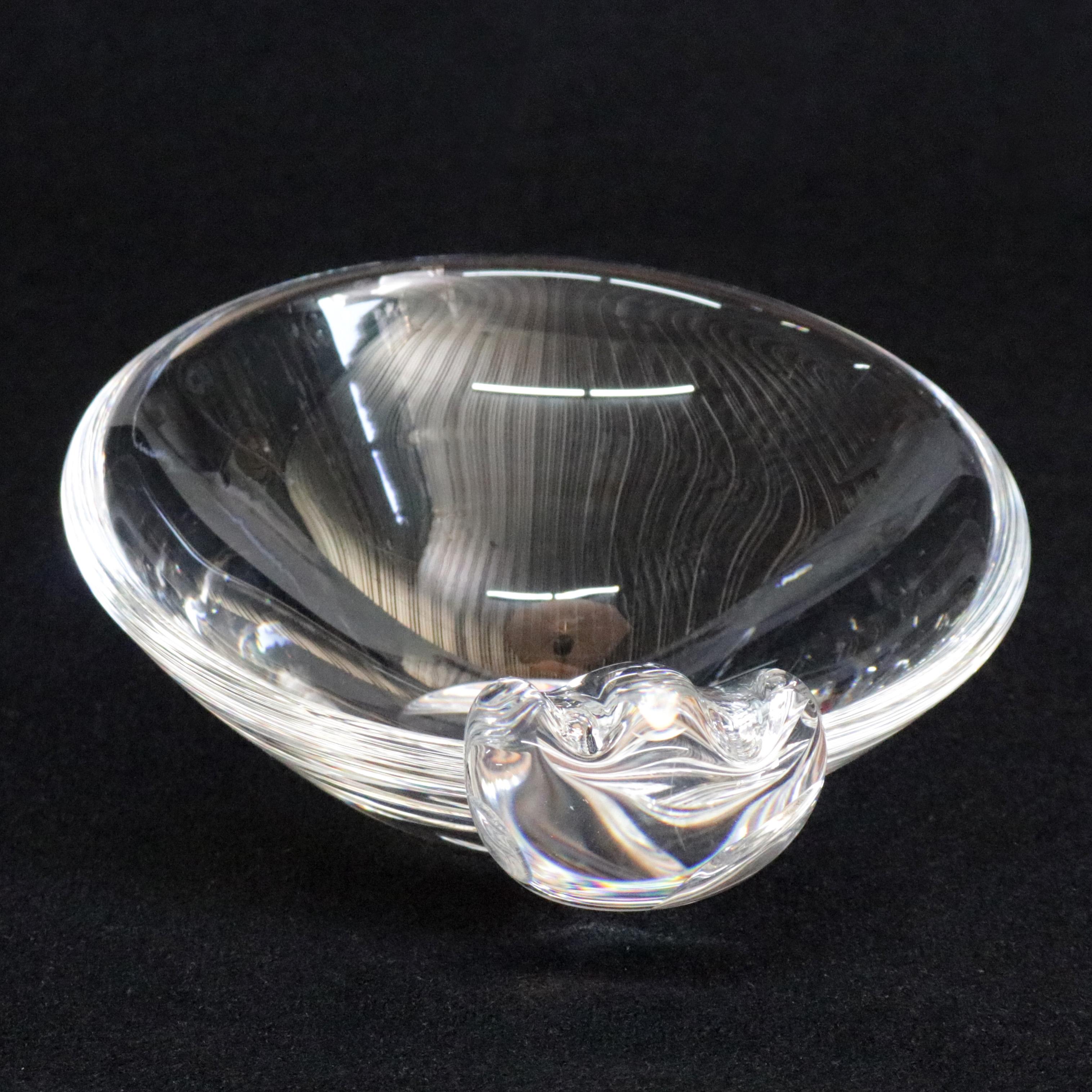 Hand-Crafted Three Steuben Crystal Sloping Bowl Art Glass Ashtrays, Signed