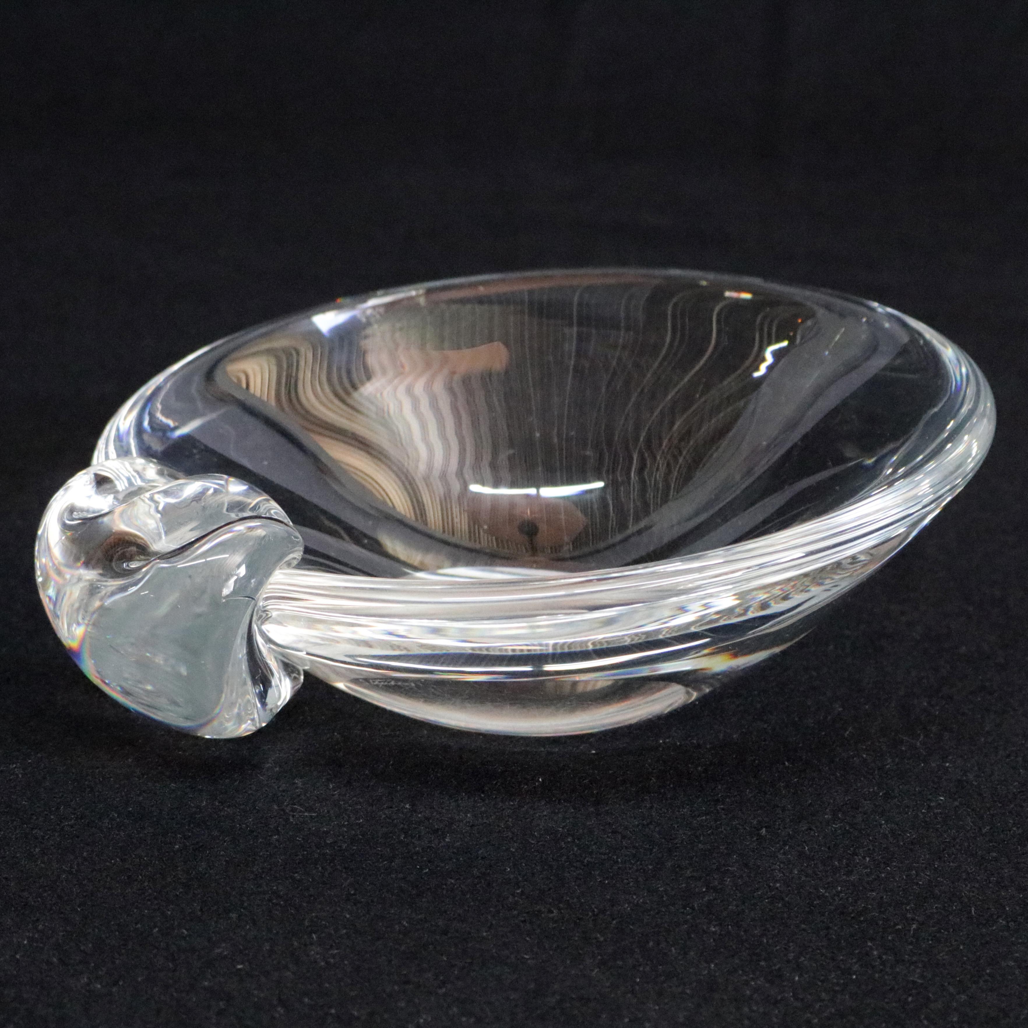 20th Century Three Steuben Crystal Sloping Bowl Art Glass Ashtrays, Signed