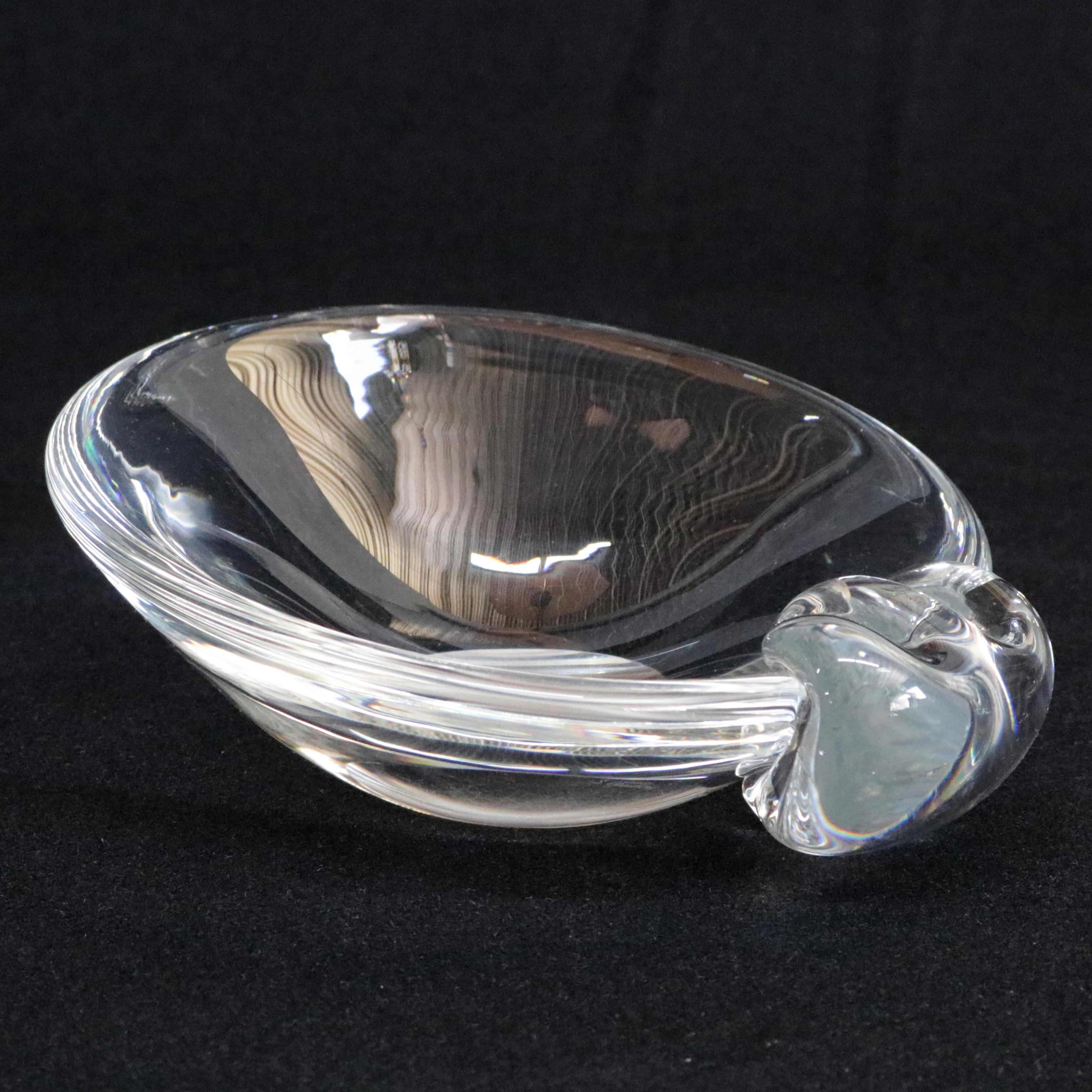 Three Steuben Crystal Sloping Bowl Art Glass Ashtrays, Signed 1