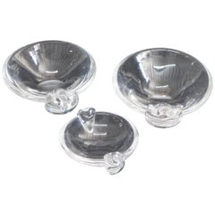 Three Steuben Crystal Sloping Bowl Art Glass Ashtrays, Signed