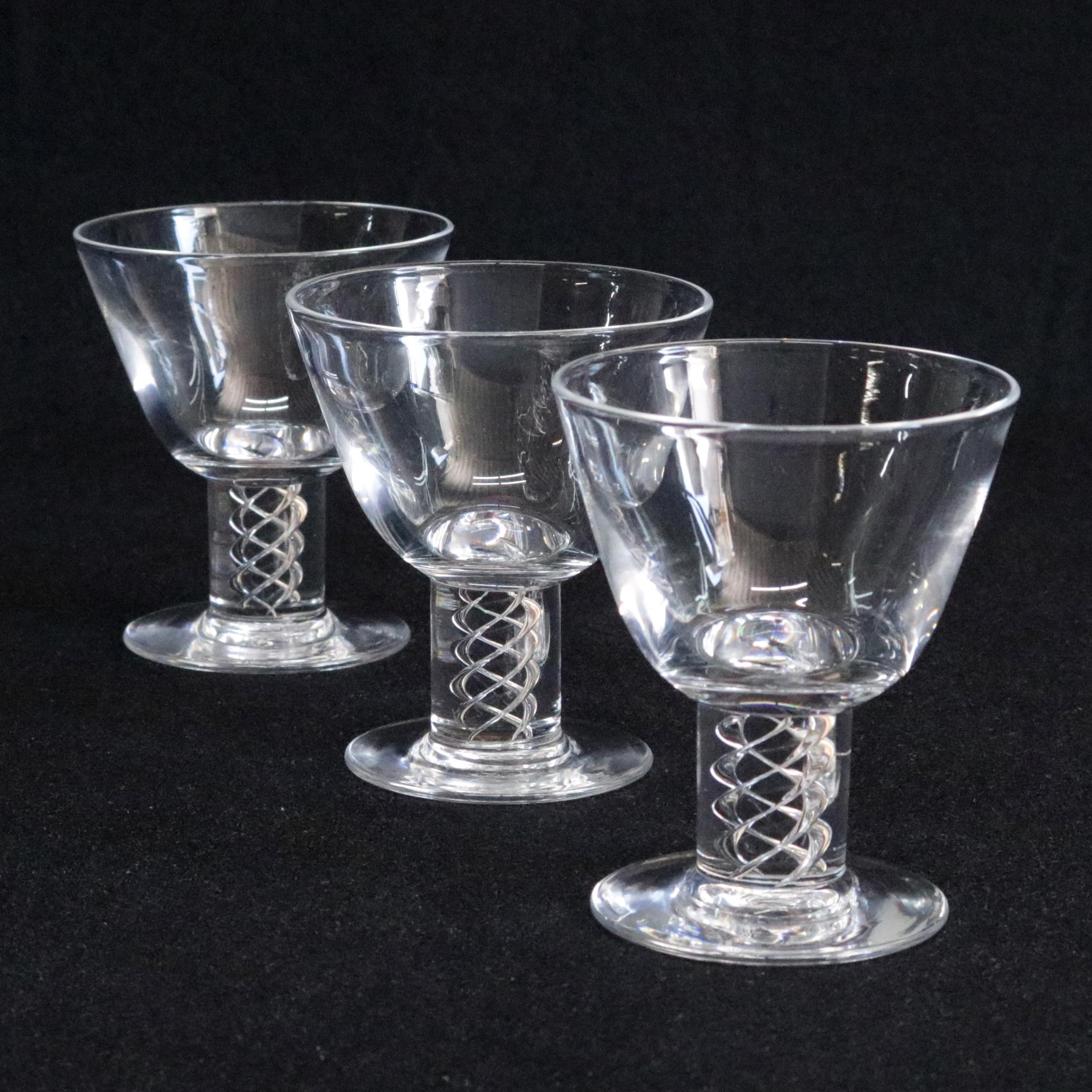 Three Steuben Crystal Twist Stem Art Glass Aperitif Glasses, Signed 2