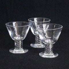Three Steuben Crystal Twist Stem Art Glass Aperitif Glasses, Signed