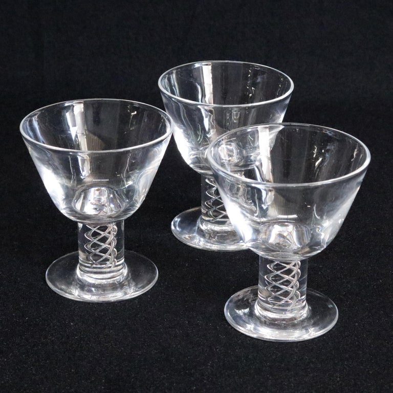 Three Steuben Crystal Twist Stem Art Glass Aperitif Glasses, Signed at