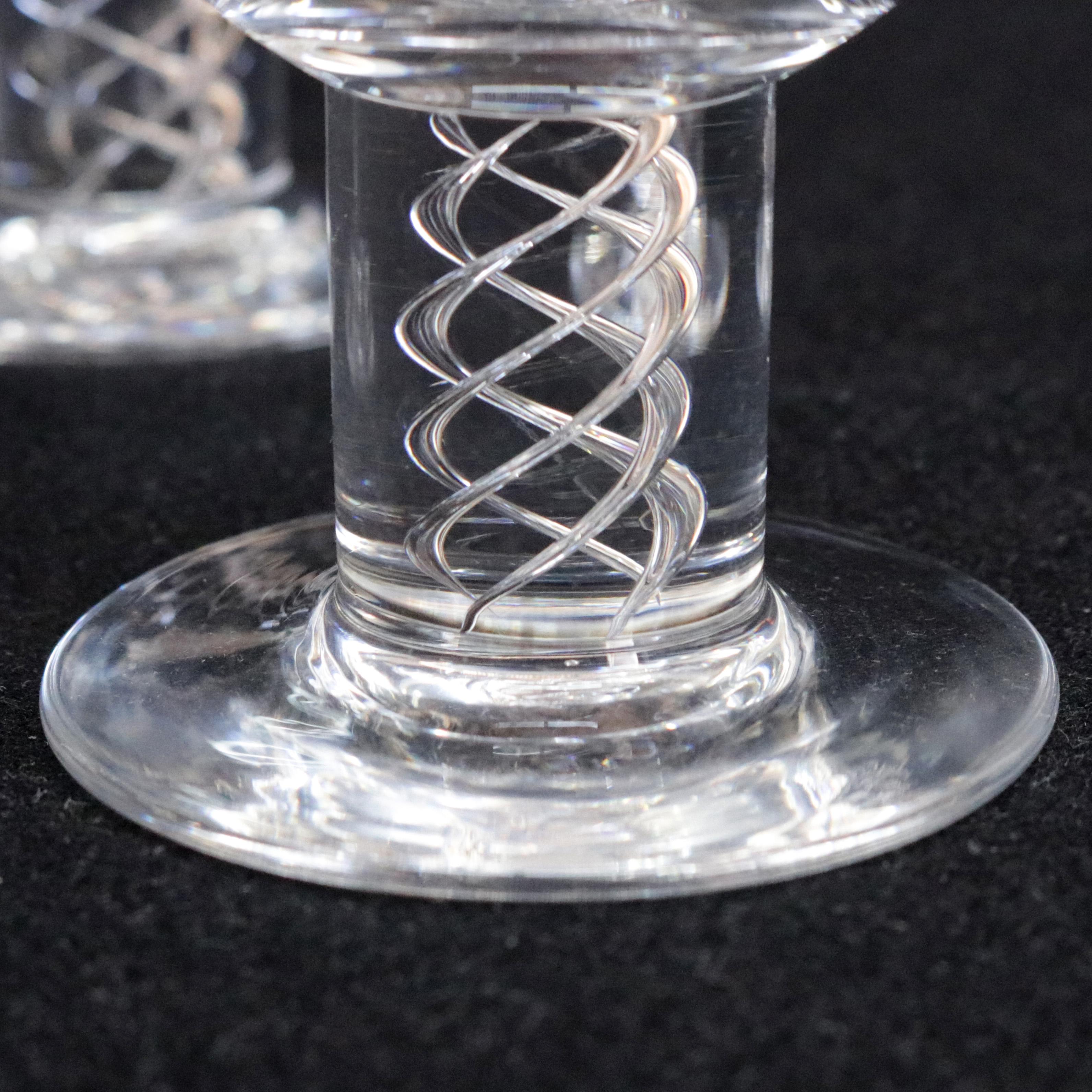 Mid-Century Modern Three Steuben Crystal Twist Stem Art Glass Aperitif Glasses, Signed