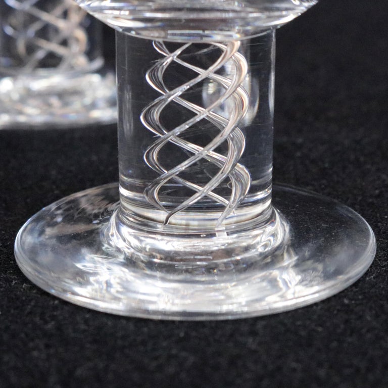 Three Steuben Crystal Twist Stem Art Glass Aperitif Glasses, Signed at