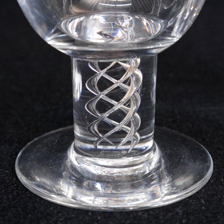 Three Steuben Crystal Twist Stem Art Glass Aperitif Glasses, Signed at